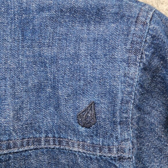 Volcom Dress Womens Small Pearl Snap Blue Denim Long Sleeve 034350 - Picture 7 of 9